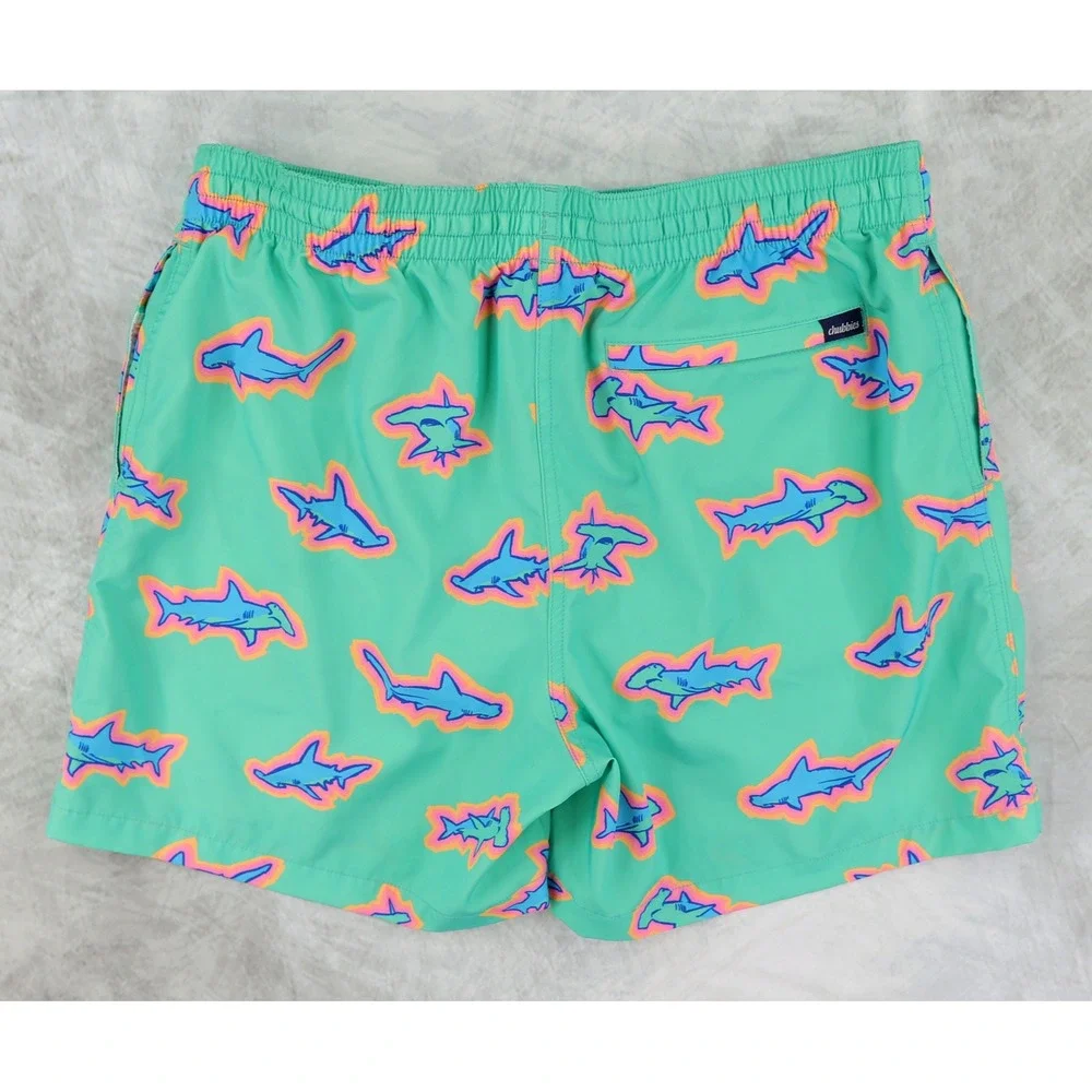 Chubbies The Apex Swimmers Trunks Mens Large Green Hammerhead Shark Print 5.5